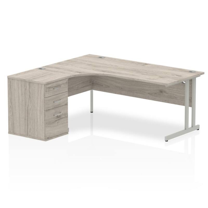 dynamic Impulse Left Hand Desk Rectangular Grey Oak 3 Drawers 1 Pedestal 1,800 (W) x 1,630 (D) x 730 (H) mm MFC (Melamine Faced Chipboard)