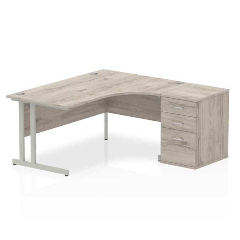 dynamic Impulse Right Hand Desk Grey Oak 3 Drawers 1 Pedestal 1,600 (W) x 1,630 (D) x 730 (H) mm MFC (Melamine Faced Chipboard)