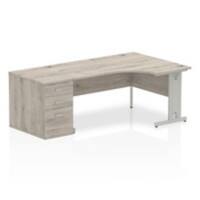 dynamic Impulse Right Hand Desk Rectangular Grey Oak 3 Drawers 1 Pedestal 2,030 (W) x 1,200 (D) x 730 (H) mm MFC (Melamine Faced Chipboard)