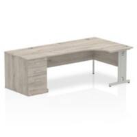 dynamic Impulse Right Hand Desk Grey Oak 3 Drawers 1 Pedestal 2,230 (W) x 1,200 (D) x 730 (H) mm MFC (Melamine Faced Chipboard)