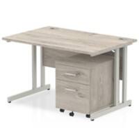 dynamic Impulse Office Desk Rectangular Grey Oak 2 Drawers 1 Pedestal 1,200 (W) x 800 (D) x 730 (H) mm MFC (Melamine Faced Chipboard)