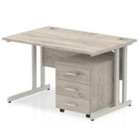 dynamic Impulse Office Desk Rectangular Grey Oak 3 Drawers 1 Pedestal 1,200 (W) x 800 (D) x 730 (H) mm MFC (Melamine Faced Chipboard)