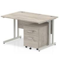 dynamic Impulse Office Desk Rectangular Grey Oak 2 Drawers 1 Pedestal 1,400 (W) x 800 (D) x 730 (H) mm MFC (Melamine Faced Chipboard)