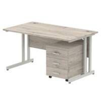 dynamic Impulse Office Desk Rectangular Grey Oak 3 Drawers 1 Pedestal 1,400 (W) x 800 (D) x 730 (H) mm MFC (Melamine Faced Chipboard)