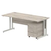 dynamic Impulse Office Desk Rectangular Grey Oak 3 Drawers 1 Pedestal 1,800 (W) x 800 (D) x 730 (H) mm MFC (Melamine Faced Chipboard)