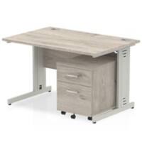 dynamic Impulse Office Desk Rectangular Grey Oak 2 Drawers 1 Pedestal 1,200 (W) x 800 (D) x 730 (H) mm MFC (Melamine Faced Chipboard)