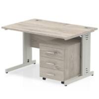 dynamic Impulse Office Desk Rectangular Grey Oak 3 Drawers 1 Pedestal 1,200 (W) x 800 (D) x 730 (H) mm MFC (Melamine Faced Chipboard)