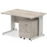 dynamic Impulse Office Desk Rectangular Grey Oak 2 Drawers 1 Pedestal 1,400 (W) x 800 (D) x 730 (H) mm MFC (Melamine Faced Chipboard)
