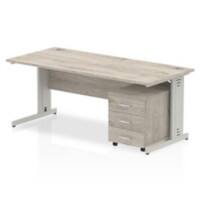dynamic Impulse Office Desk Rectangular Grey Oak 3 Drawers 1 Pedestal 1,800 (W) x 800 (D) x 730 (H) mm MFC (Melamine Faced Chipboard)