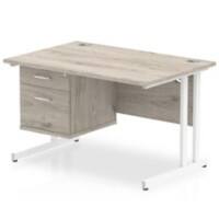dynamic Impulse Office Desk Rectangular Grey Oak Cantilever 2 Drawers 1 Pedestal 1,200 (W) x 800 (D) x 730 (H) mm MFC (Melamine Faced Chipboard)