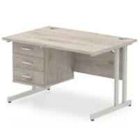 dynamic Impulse Office Desk Rectangular Grey Oak Cantilever 3 Drawers 1 Pedestal 1,200 (W) x 800 (D) x 730 (H) mm MFC (Melamine Faced Chipboard)