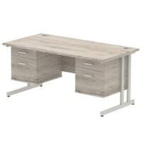 dynamic Impulse Office Desk Rectangular Grey Oak Cantilever 4 Drawers 2 Pedestals 1,600 (W) x 800 (D) x 730 (H) mm MFC (Melamine Faced Chipboard)