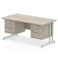 dynamic Impulse Office Desk Rectangular Grey Oak Cantilever 6 Drawers 2 Pedestals 1,600 (W) x 800 (D) x 730 (H) mm MFC (Melamine Faced Chipboard)
