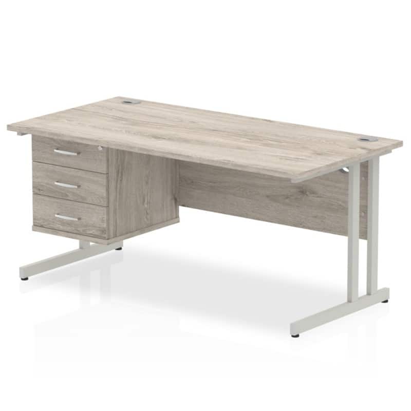dynamic Impulse Office Desk Rectangular Grey Oak Cantilever 3 Drawers 1 Pedestal 1,600 (W) x 800 (D) x 730 (H) mm MFC (Melamine Faced Chipboard)