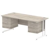 dynamic Impulse Office Desk Rectangular Grey Oak Cantilever 4 Drawers 2 Pedestals 1,800 (W) x 800 (D) x 730 (H) mm MFC (Melamine Faced Chipboard)