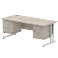 dynamic Impulse Office Desk Rectangular Grey Oak Cantilever 5 Drawers 2 Pedestals 1,800 (W) x 800 (D) x 730 (H) mm MFC (Melamine Faced Chipboard)