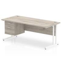 dynamic Impulse Office Desk Rectangular Grey Oak Cantilever 2 Drawers 1 Pedestal 1,800 (W) x 800 (D) x 730 (H) mm MFC (Melamine Faced Chipboard)