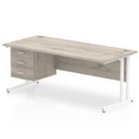dynamic Impulse Office Desk Rectangular Grey Oak Cantilever 3 Drawers 1 Pedestal 1,800 (W) x 800 (D) x 730 (H) mm MFC (Melamine Faced Chipboard)