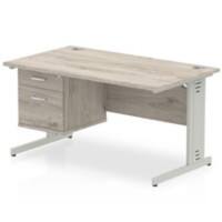 dynamic Impulse Office Desk Rectangular Grey Oak Cantilever 2 Drawers 1 Pedestal 1,400 (W) x 800 (D) x 730 (H) mm MFC (Melamine Faced Chipboard)