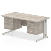 dynamic Impulse Office Desk Rectangular Grey Oak Cantilever 5 Drawers 2 Pedestals 1,600 (W) x 800 (D) x 730 (H) mm MFC (Melamine Faced Chipboard)