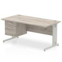 dynamic Impulse Office Desk Rectangular Grey Oak Cantilever 2 Drawers 1 Pedestal 1,600 (W) x 800 (D) x 730 (H) mm MFC (Melamine Faced Chipboard)