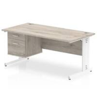 dynamic Impulse Office Desk Rectangular Grey Oak Cantilever 2 Drawers 1 Pedestal 1,600 (W) x 800 (D) x 730 (H) mm MFC (Melamine Faced Chipboard)