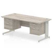 dynamic Impulse Office Desk Rectangular Grey Oak Cantilever 4 Drawers 2 Pedestals 1,800 (W) x 800 (D) x 730 (H) mm MFC (Melamine Faced Chipboard)