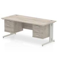 dynamic Impulse Office Desk Rectangular Grey Oak Cantilever 5 Drawers 2 Pedestals 1,800 (W) x 800 (D) x 730 (H) mm MFC (Melamine Faced Chipboard)
