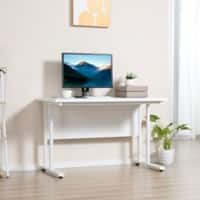 HOMCOM Computer Desk White Teak T-Foot 600 (W) x 1,200 (D) x 750 (H) mm MDF (Medium-Density Fibreboard), Metal