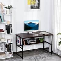 HOMCOM Computer Desk Teak 4 Metal legs 600 (W) x 1,200 (D) x 750 (H) mm Metal, Particle Board