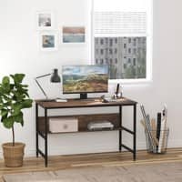 HOMCOM Computer Desk Teak 4 Metal legs 600 (W) x 1,200 (D) x 750 (H) mm Metal, Particle Board