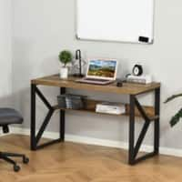 HOMCOM Computer Desk Teak 4 Metal legs 600 (W) x 1,200 (D) x 760 (H) mm E1 MDF (Medium-Density Fibreboard), Steel