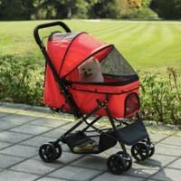 PawHut Pet Stroller Travel Jogger with Reversible Handle and Safety Leash Red