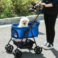 PawHut No-Zip Dog Stroller with Basket and Safety Leash Blue
