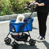 PawHut No-Zip Dog Stroller with Basket and Safety Leash Blue