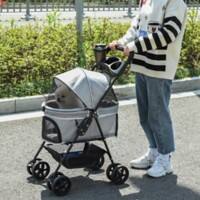 PawHut No-Zip Dog Stroller with Basket and Safety Leash Grey