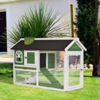 PawHut Rabbit Cage with Pull Out Tray Asphalt Roof for Small Animals Green