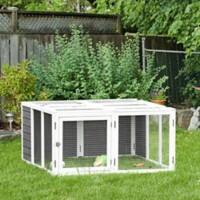 PawHut Rabbit Hutch Small with Openable Roof Grey 120 x 12 0x 60 cm