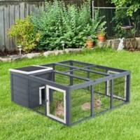 PawHut Rabbit Hutch Small with Openable Main House and Run Roof Dark Grey 123 x 120 x 52 cm