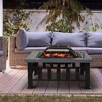Outsunny Fire Pit with Rain Cover Black