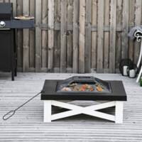 Outsunny 3 in 1 Square Fire Pit with BBQ Grill Shelf 86 x 86 x 38 cm