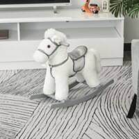 Homcom Kids Plush Ride-On Rocking Horse with Plush Toy Animal Sounds White