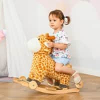 Homcom 2-IN-1 Kids Plush Ride-On Rocking Gliding Horse Giraffe-shaped Yellow