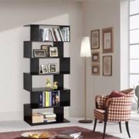 Homcom S Shape Wooden Bookshelf with 6-Tier Black 800 x 240 x 1,920 mm