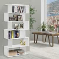 Homcom S Shape Wooden Bookshelf with 6-Tier White 800 x 240 x 1,920 mm