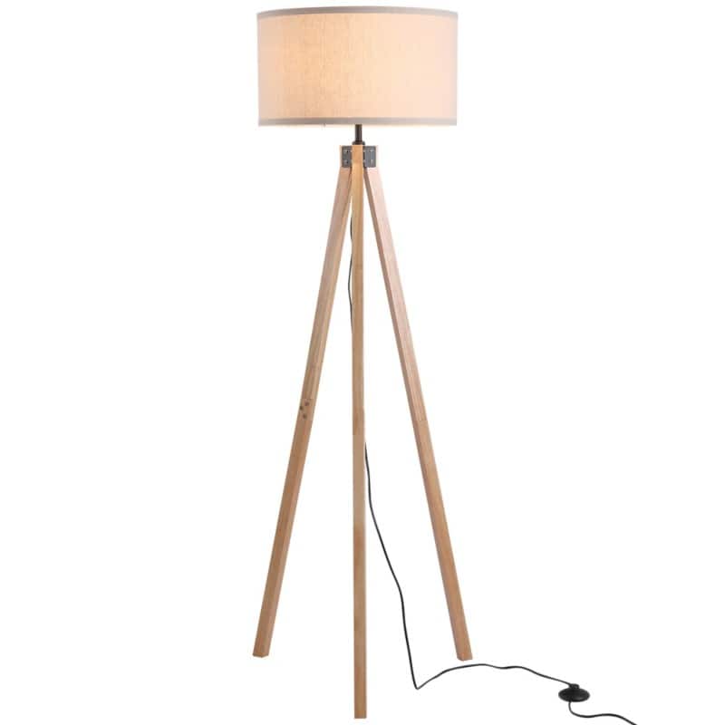 HOMCOM Wood Tripod Floor Lamp Home Lighting Elegant E27 Bulb Linen Lamp Shade Beige