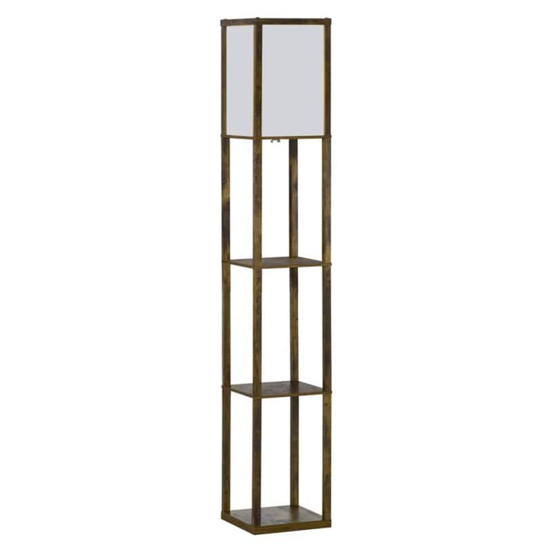 HOMCOM 4-Tier Floor Lamp Standing Lamp with Storage Shelf for Home Office Dorm Brown