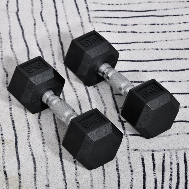 Homcom Hex Dumbbell Rubber Weights Set 2 x 6 kg