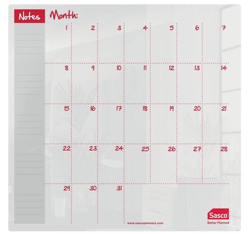Sasco Mini Desktop Whiteboard Monthly Planner 2410185 Acrylic Frameless 450 x 450 mm Semi Opaque