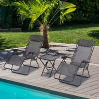 OutSunny Lounge Chair Set Steel, Mesh Fabric Grey Set of 3